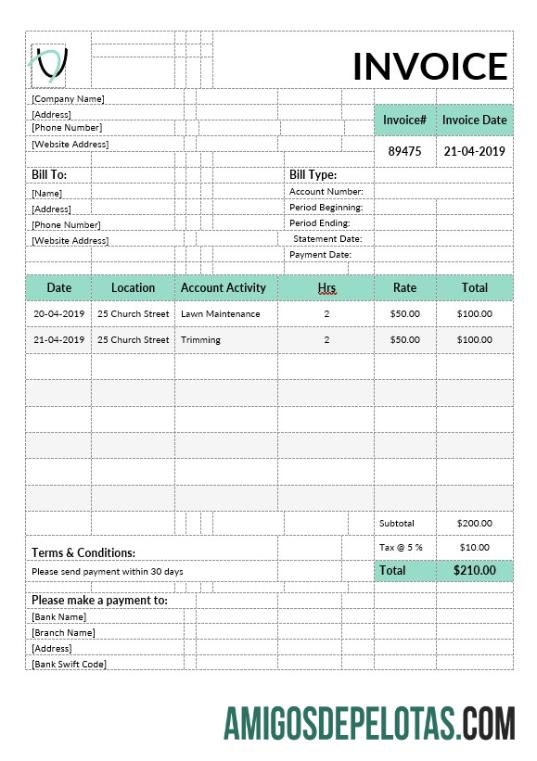 para download Modelo de fatura de paisagismo